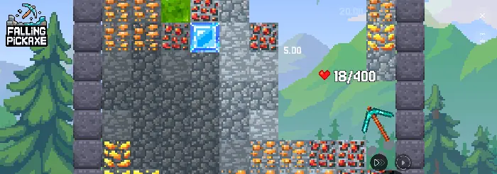 Falling Pickaxe mit Pixelgrafik und fallender Spitzhacke